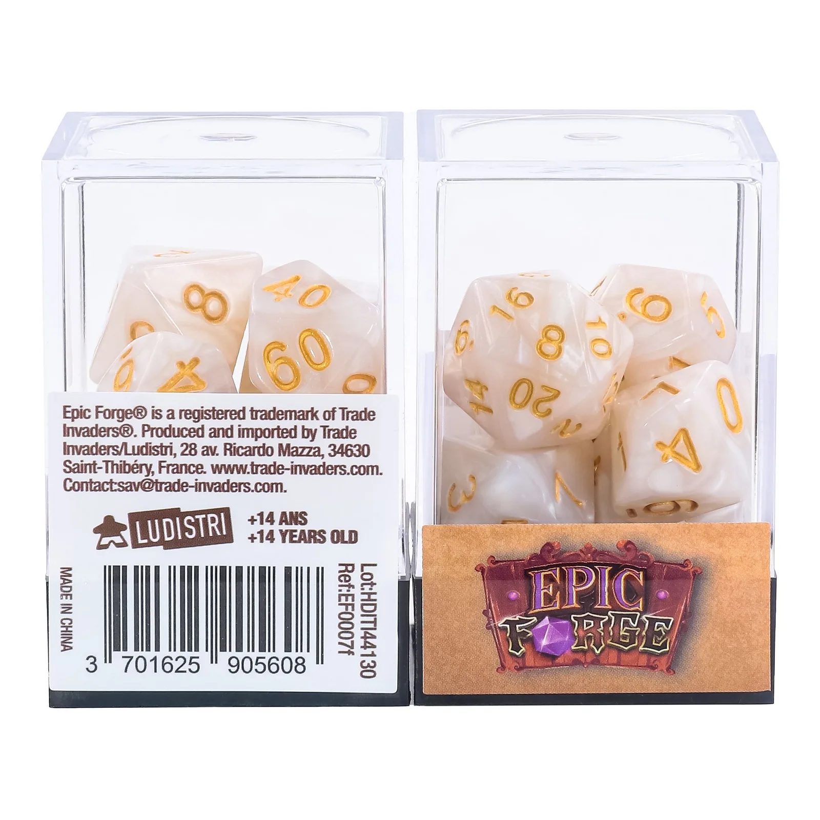 EPIC FORGE 7 Dices Pack - White and Gold Pearly