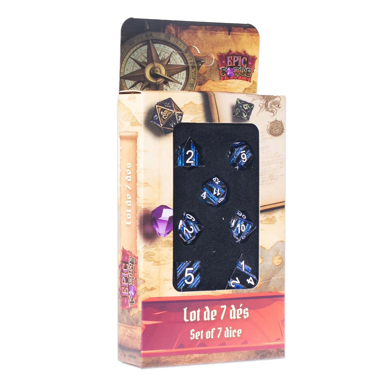 EPIC FORGE 7 Würfel-Packung - Metall - Weiß und Blau