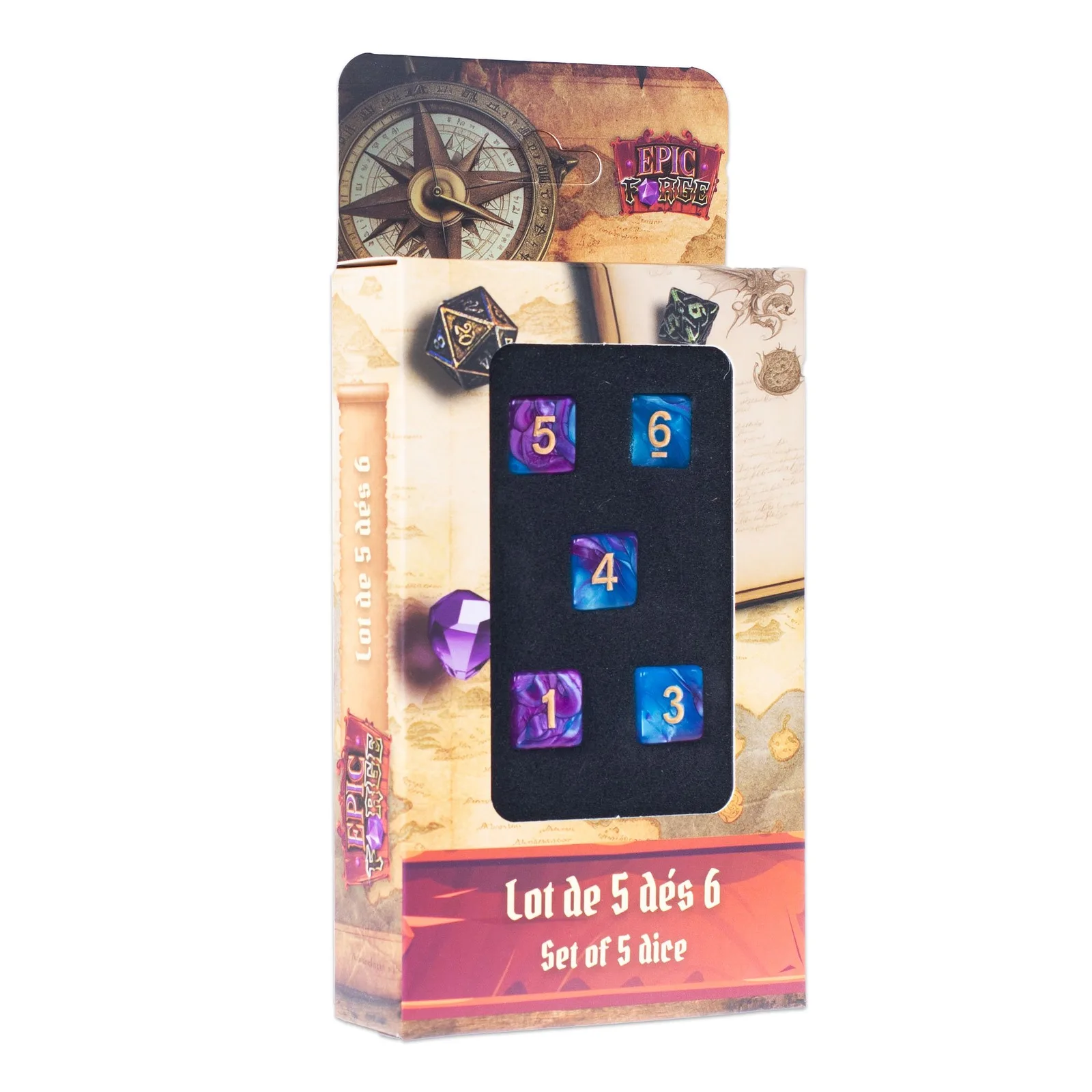 EPIC FORGE 5 dices pack - D6 16mm - Blue and purple