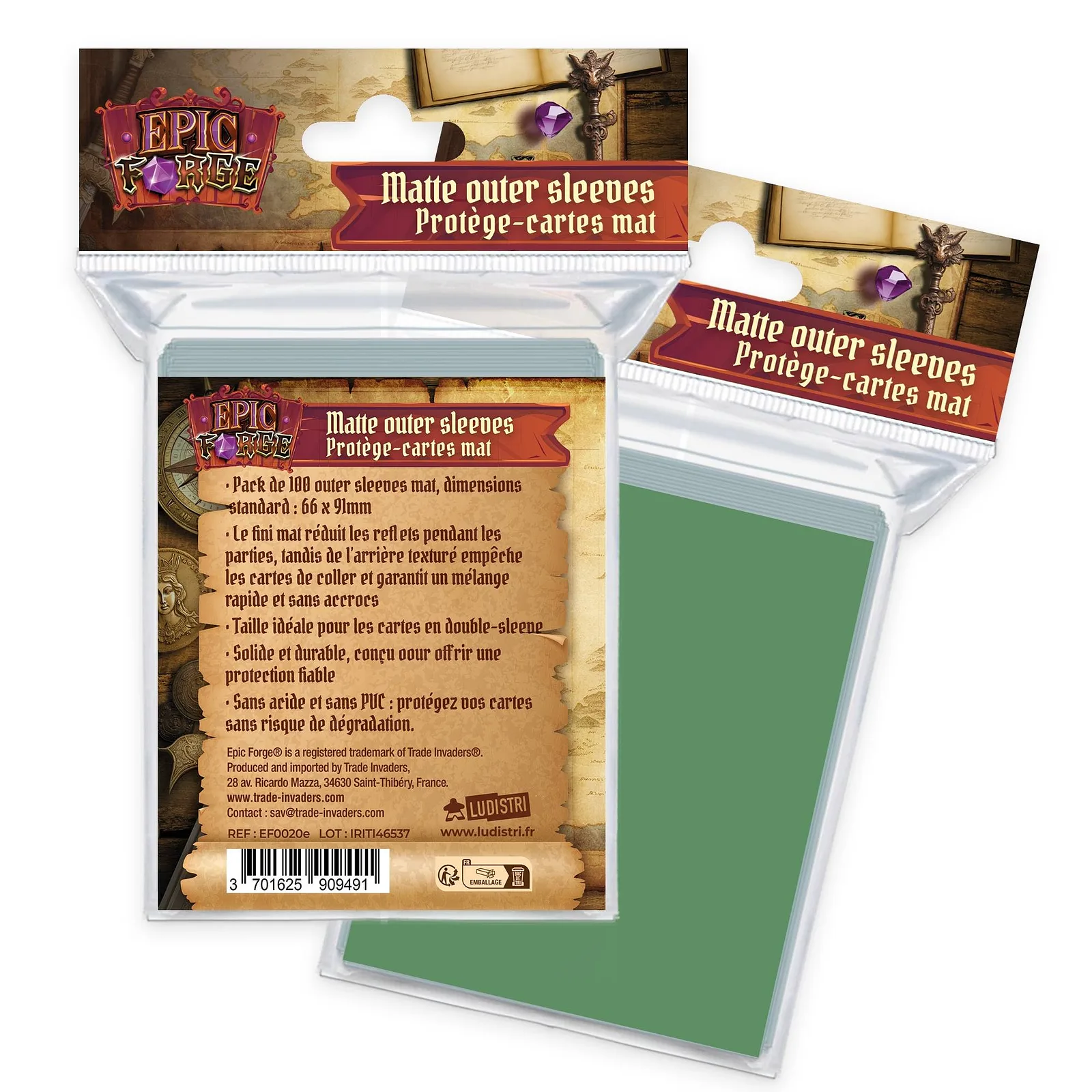 EPIC FORGE Outer sleeves Mat (66*91 mm) x100 (100 microns) - VERDE