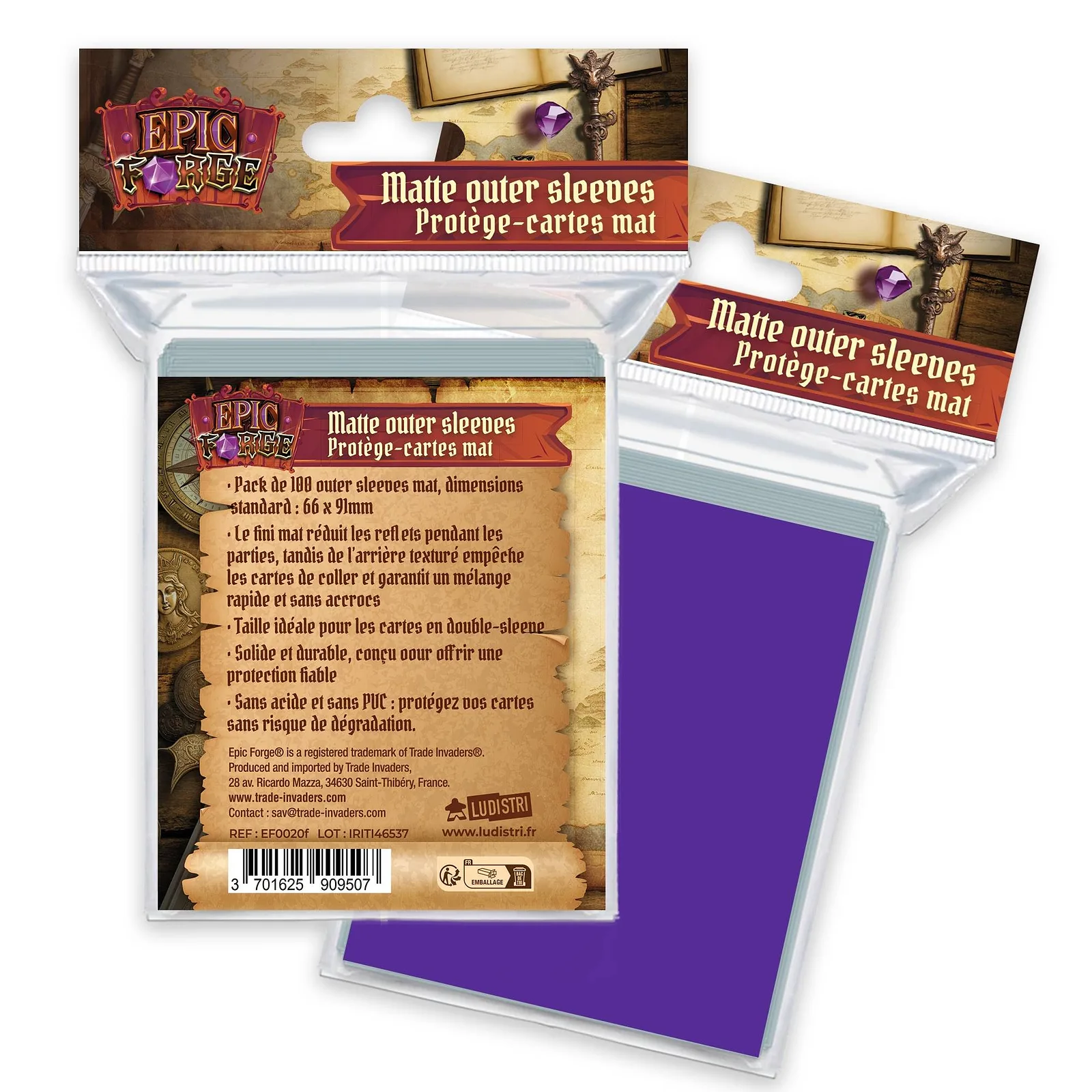 EPIC FORGE Outer sleeves Mat (66*91 mm) x100 (100 microns) - PURPLE