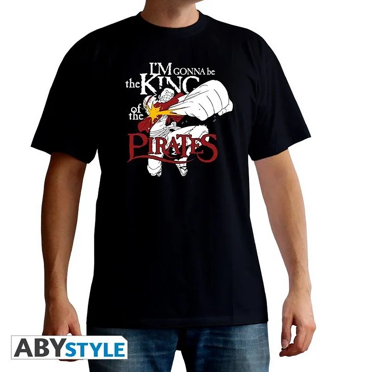 ONE PIECE - Camiseta "Luffy Rey de Piratas" hombre SS negro -basic EXCLU*Medio - Camisas para hombres