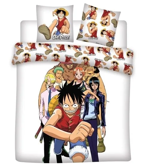 AyMax - ONE PIECE - Funda de plástico (240x220cm) + Plumones (2x65x65cm) : "Luffy Crew"