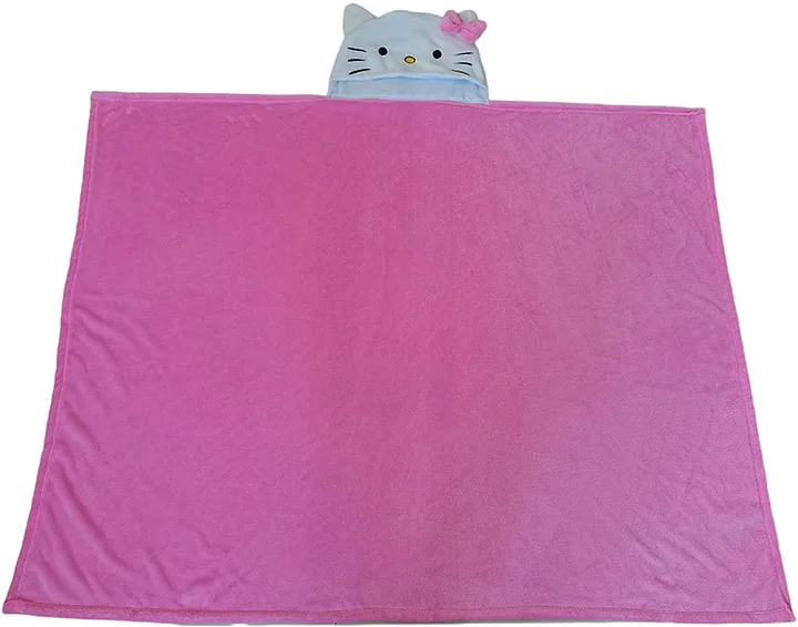 Pile Blanket with Hood Hello Kitty Pink Bow
