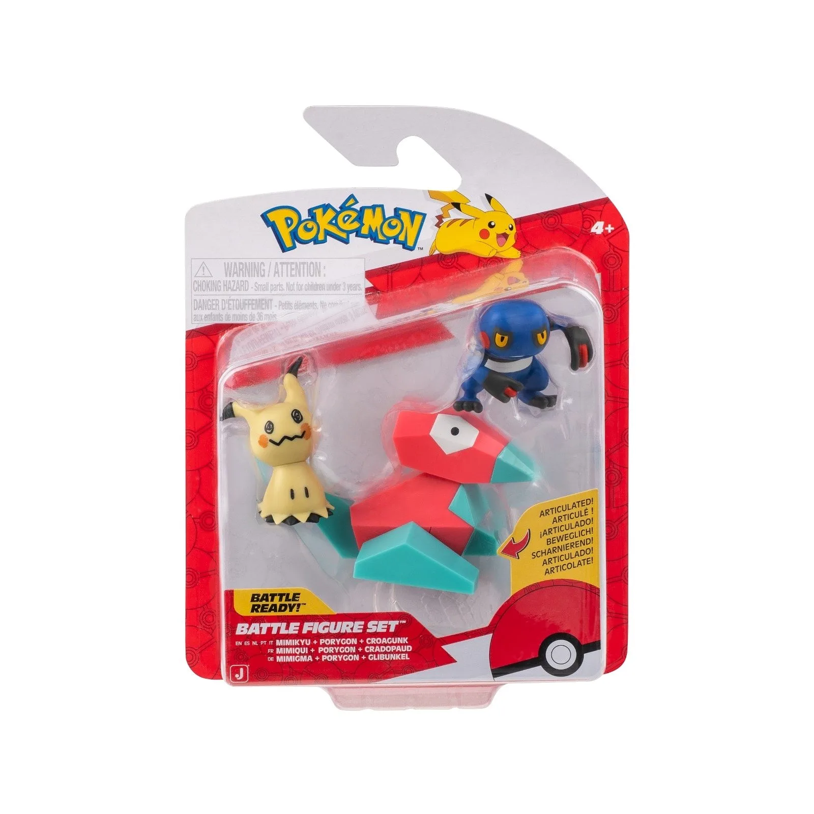 JAZWARES Battle Figure Pack: Pokemon - Croagunk, Mimikyu & Porygon